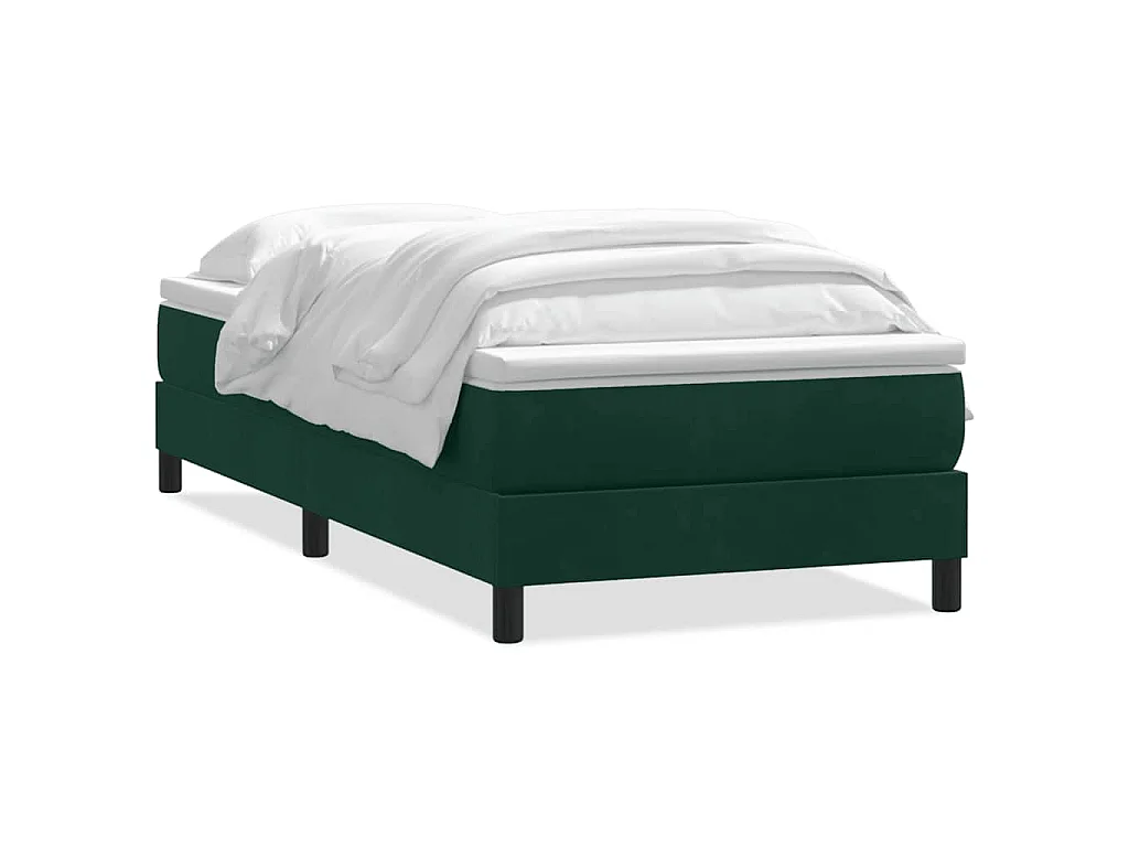 Cama box spring con colchón terciopelo verde oscuro 80x220 cm