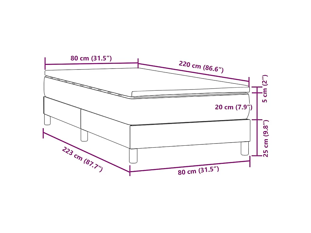 Cama box spring con colchón terciopelo verde oscuro 80x220 cm