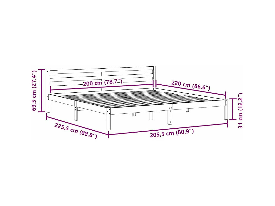 Bettrahmen Braun 208.6 x 157.6 x 69.4 cm Massives Kiefernholz