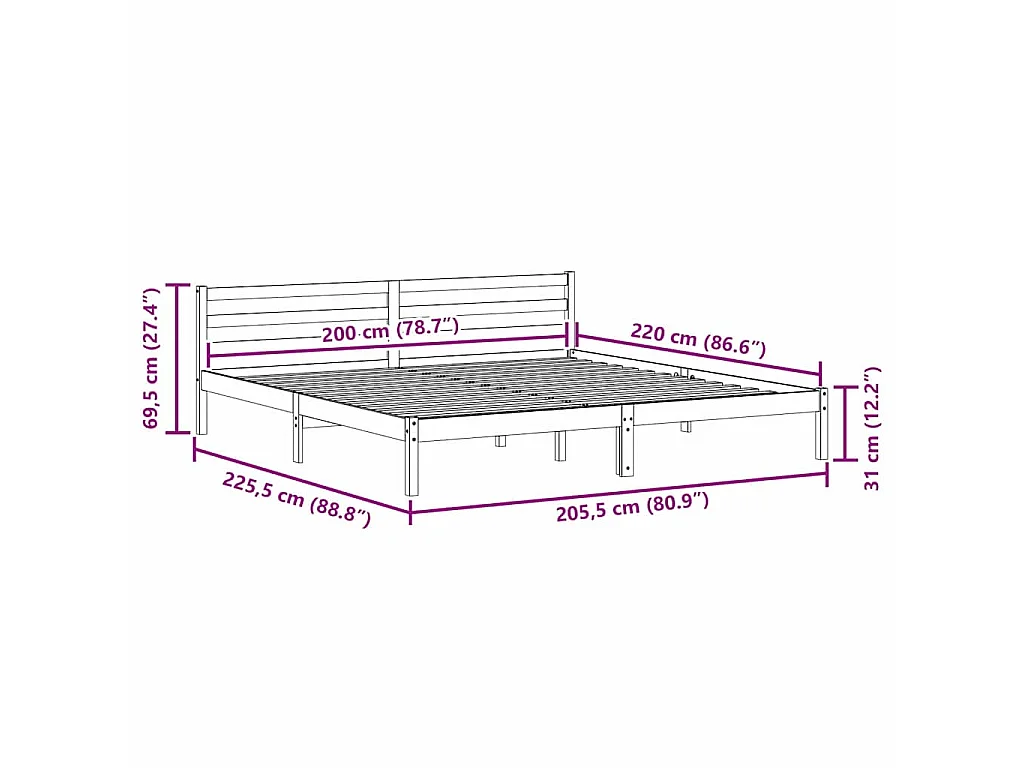 Cadre de lit Marron 225,5 x 205,5 x 69,5 cm Bois de Pin Massif