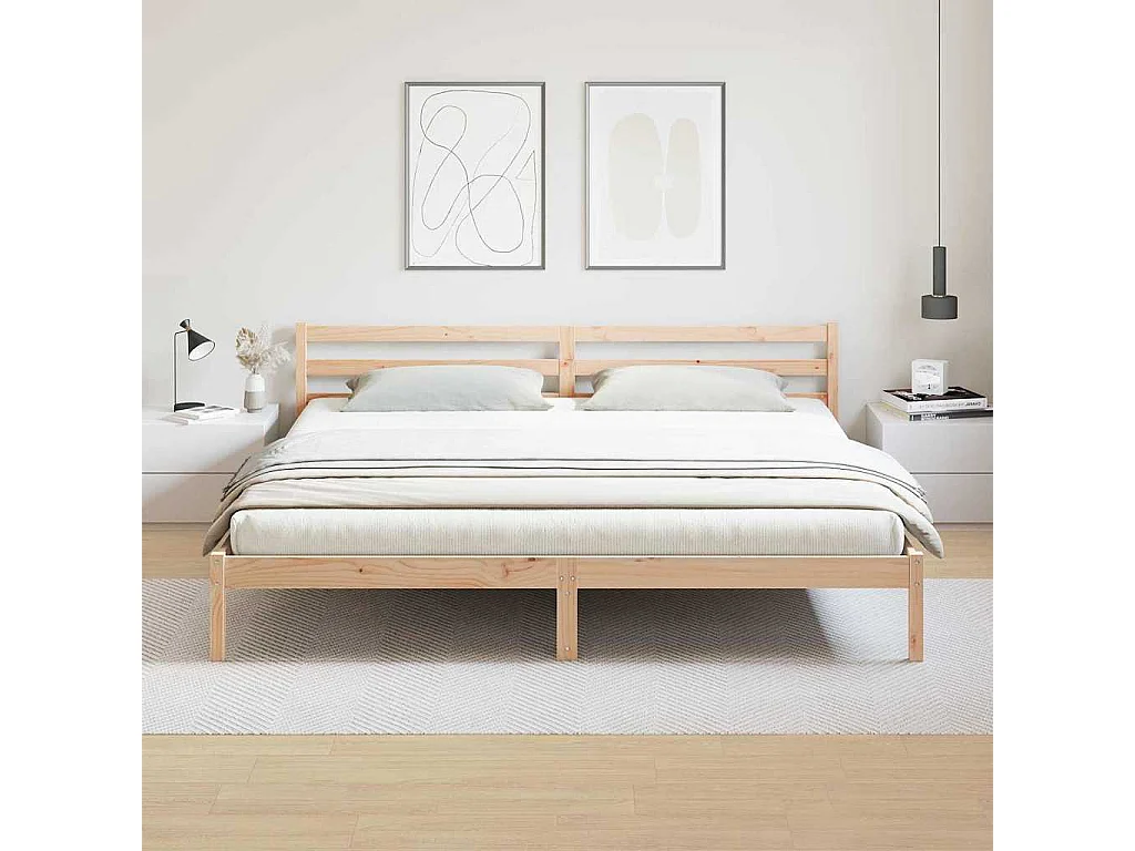 Cadre de lit Marron 225,5 x 205,5 x 69,5 cm Bois de Pin Massif