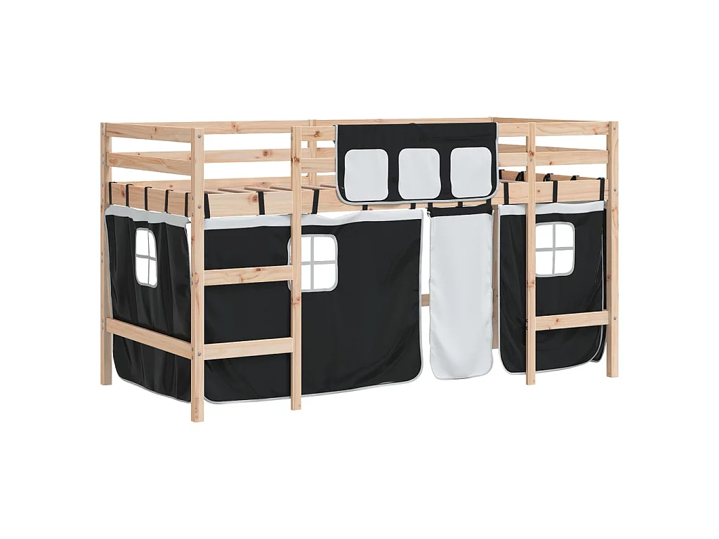 Kinderhoogslaper met gordijnen 80x200 cm massief grenenhout