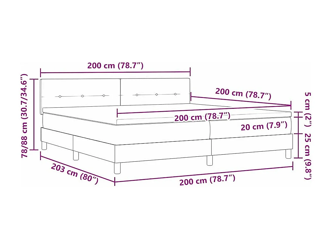 Cama Box com colchão Cinza Escuro 200 x 200 cm tecido