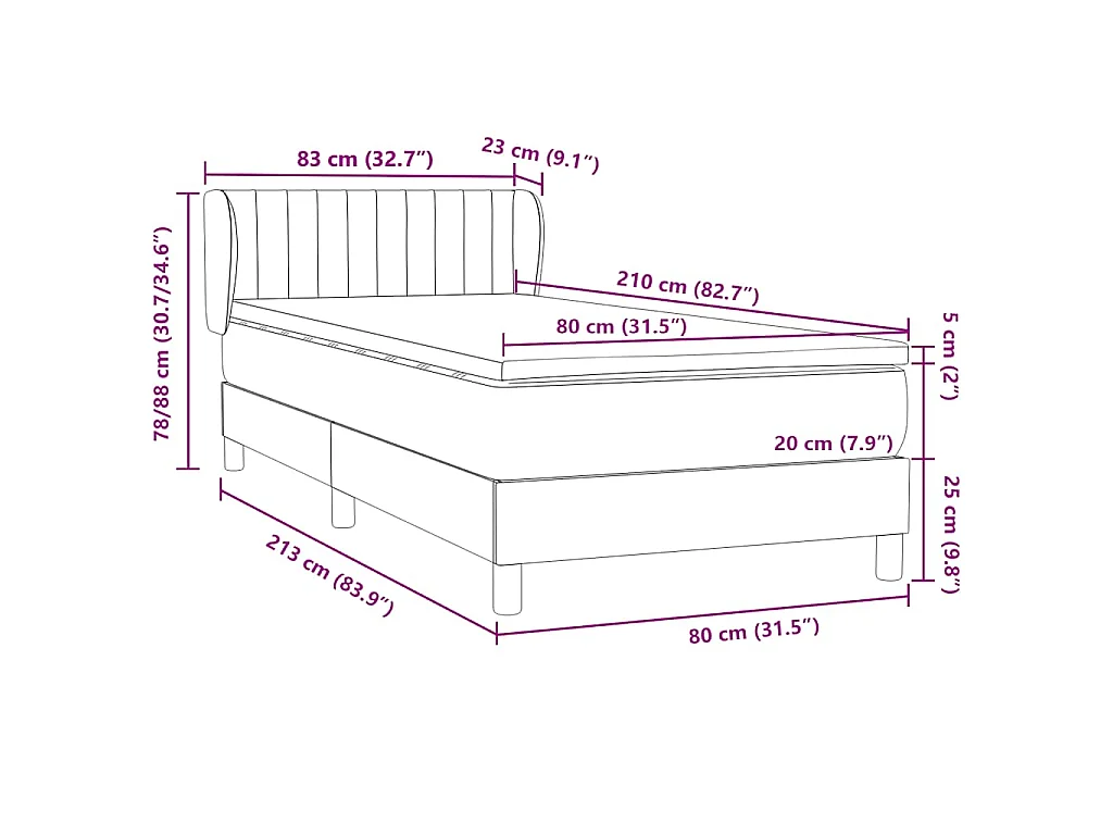 Boxspringbett mit Matratze Hellgrau 80x210 cm Samt