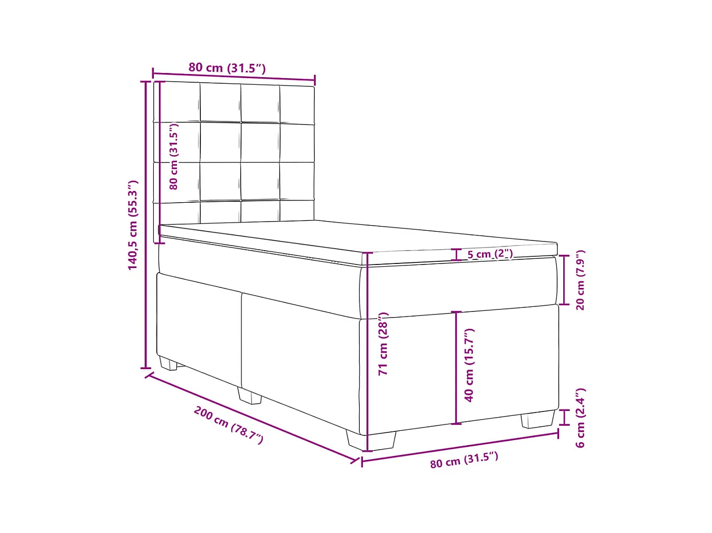 Giroletto a Molle con Materasso Nero 80x200 cm in Velluto