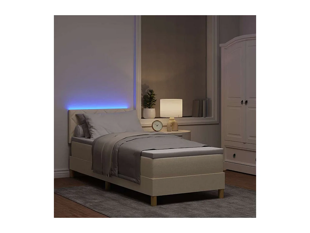 Lit à ressorts avec matelas Crème 80 x 200 cm tissu