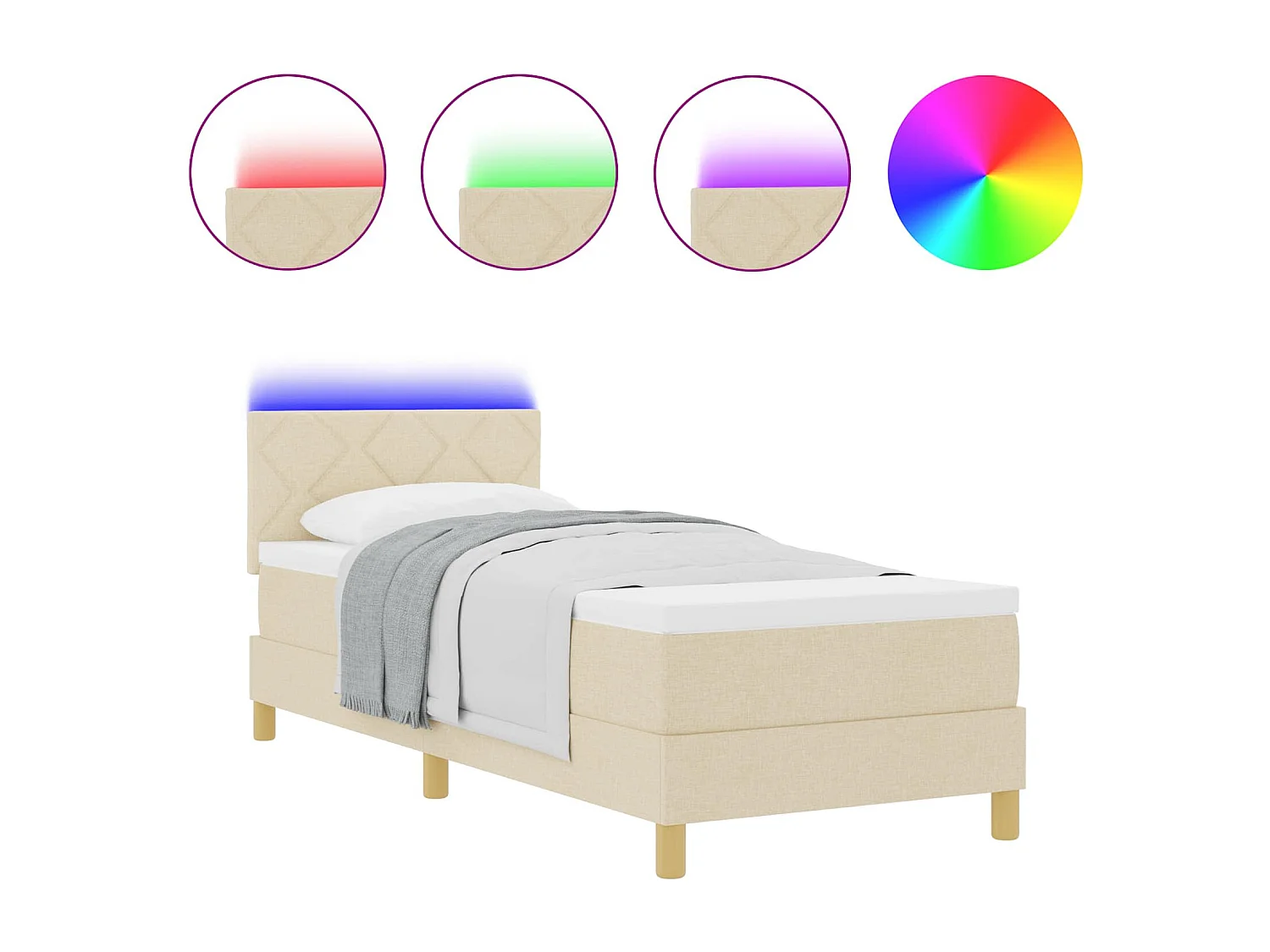 Cama Box Spring LED com colchão Creme 80 x 200 cm tecido