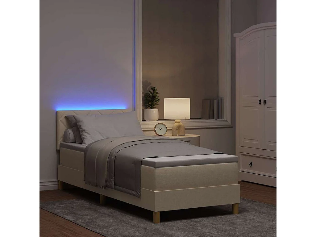 Cama Box Spring LED com colchão Creme 80 x 200 cm tecido