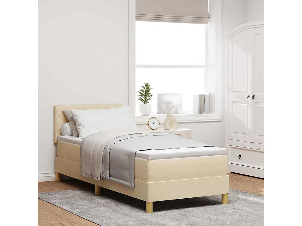 Cama Box Spring LED com fitas LED Creme 80 x 200 cm tecido