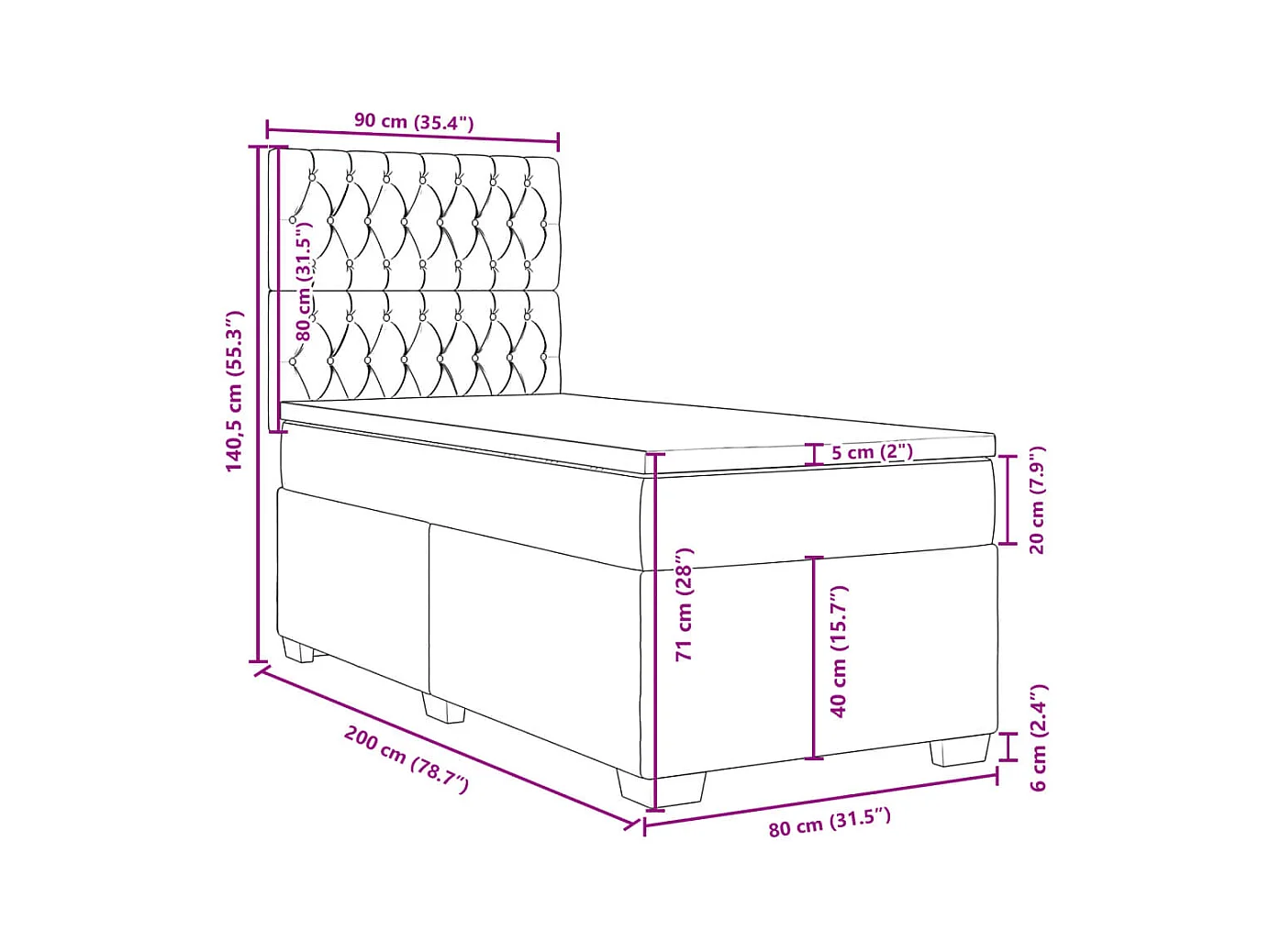 Boxspring met matras stof lichtgrijs 80x200 cm