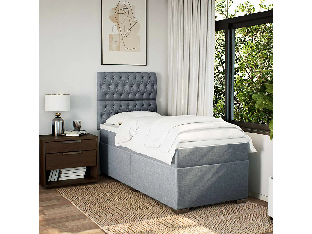 Boxspringbett mit Matratze Hellgrau 80x200 cm Stoff