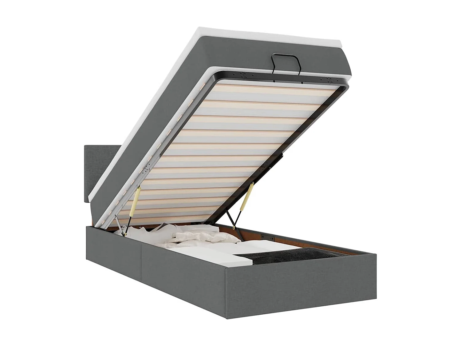 Cama otomana con colchón y LED tela gris oscuro 80x200cm