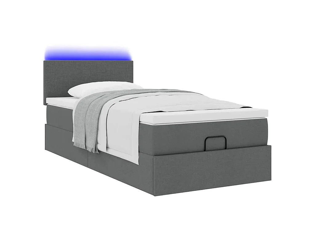 Cama otomana con colchón y LED tela gris oscuro 80x200cm