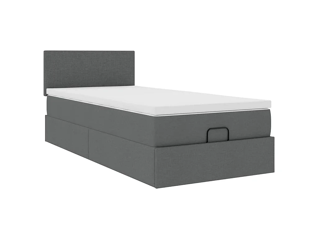 Cama otomana con colchón y LED tela gris oscuro 80x200cm