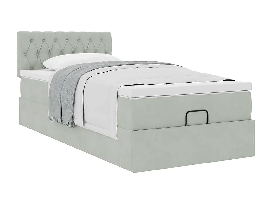 Estructura cama otomana colchón terciopelo gris claro 80x200cm