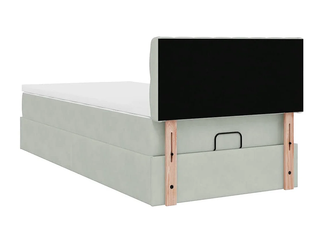 Estructura cama otomana colchón terciopelo gris claro 80x200cm