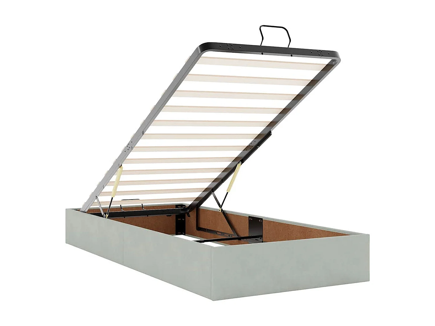 Estructura cama otomana colchón terciopelo gris claro 80x200cm