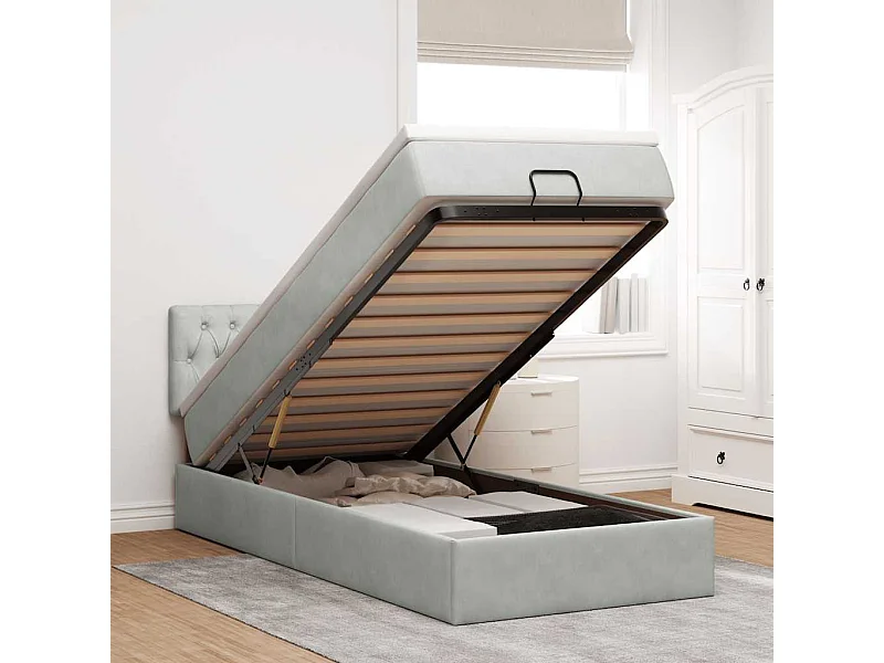 Ottoman bed met matras 80x200cm fluweel lichtgrijs