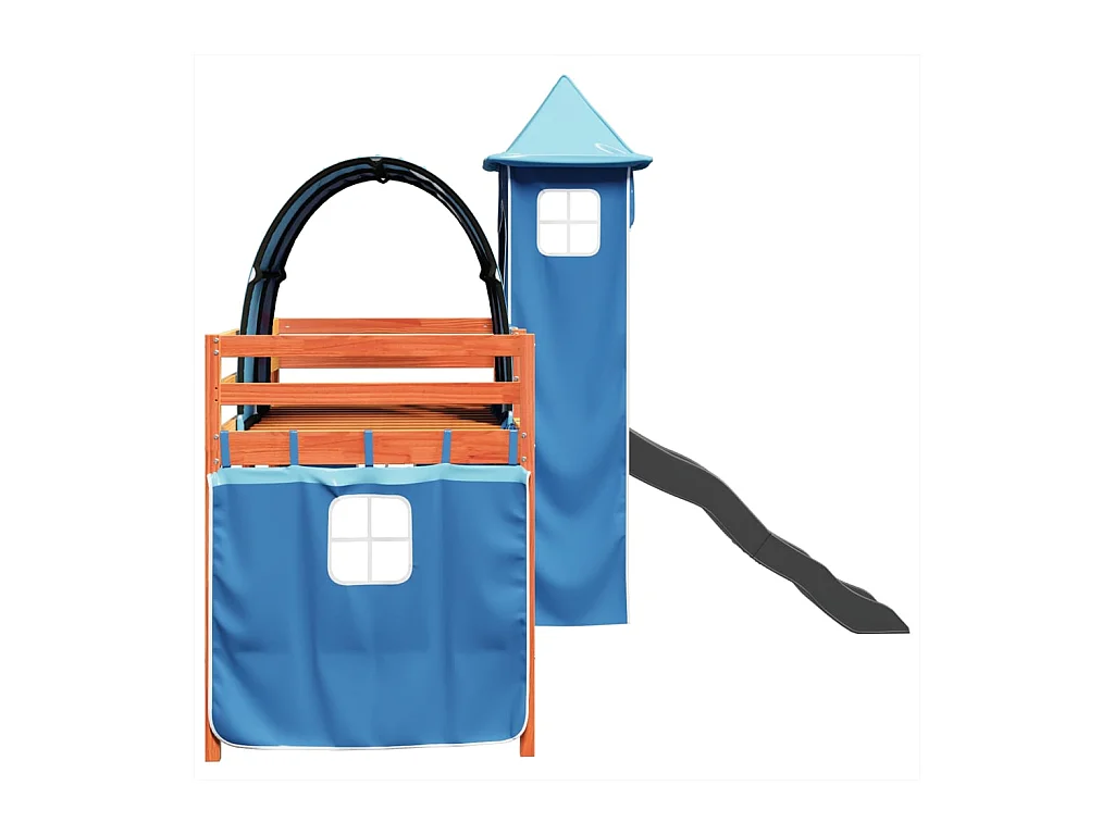 Kinderhochbett mit Turm Blau 80x200 cm Massivholz Kiefer