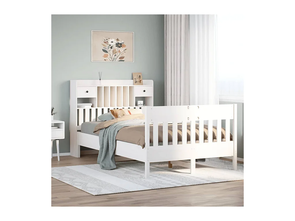 Cadre de lit sans matelas blanc 135x190 cm bois de pin massif