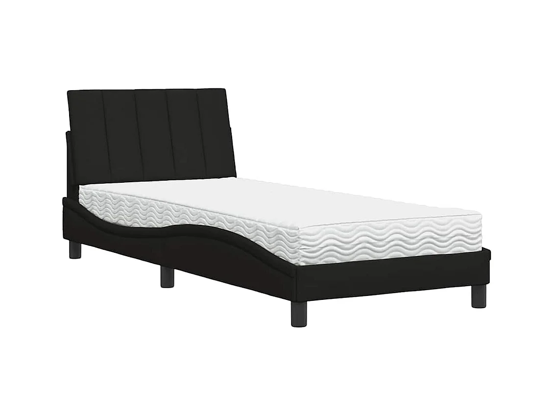 Lit avec matelas Hanko noir 80x200 cm tissu
