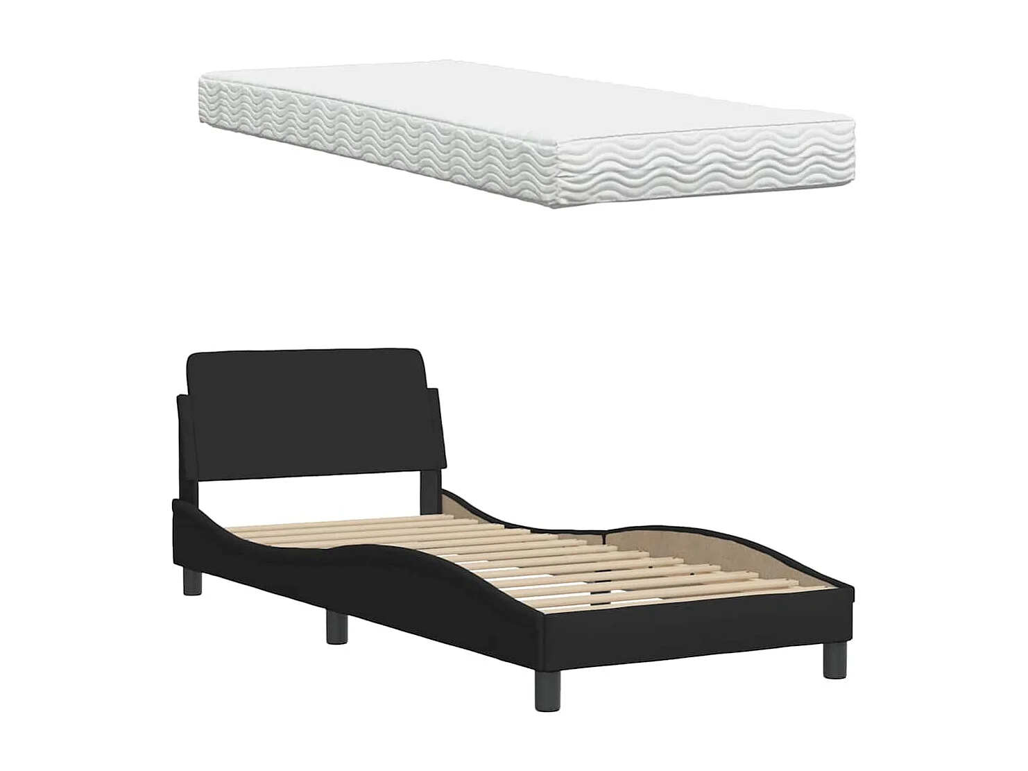 Lit avec matelas Hanko noir 80x200 cm tissu