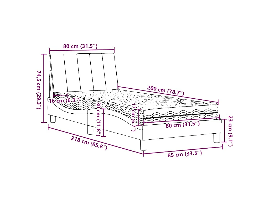 Bett mit Matratze "Hanko" Schwarz 80x200 cm Stoff