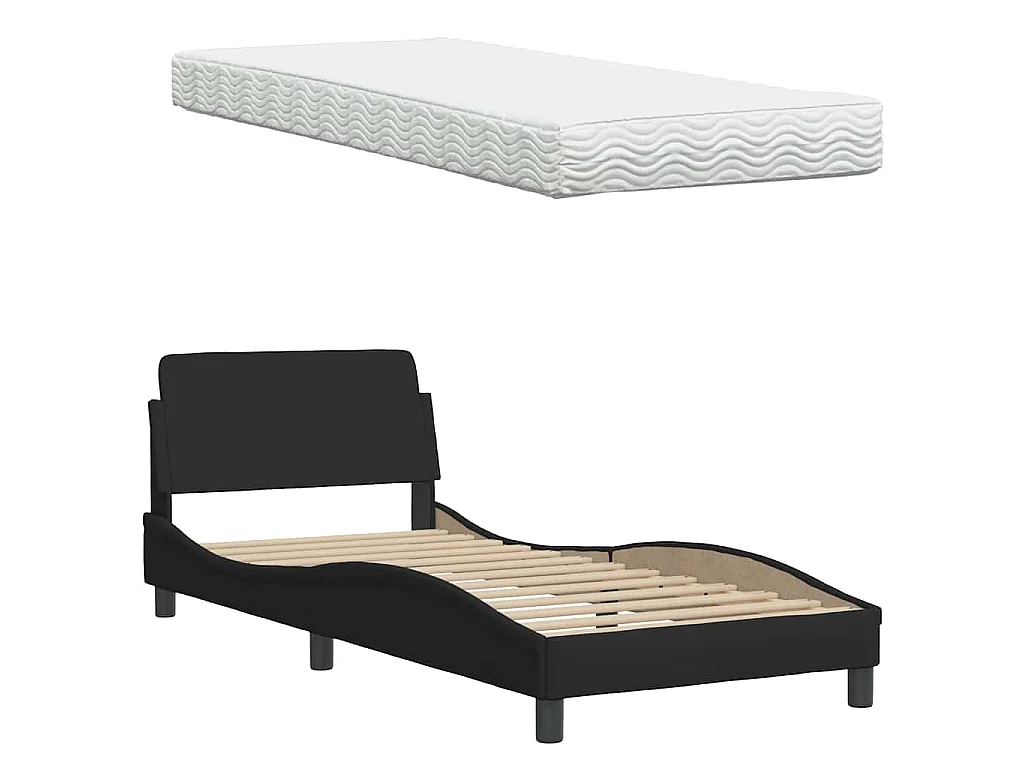 Bett mit Matratze "Hanko" Schwarz 80x200 cm Stoff