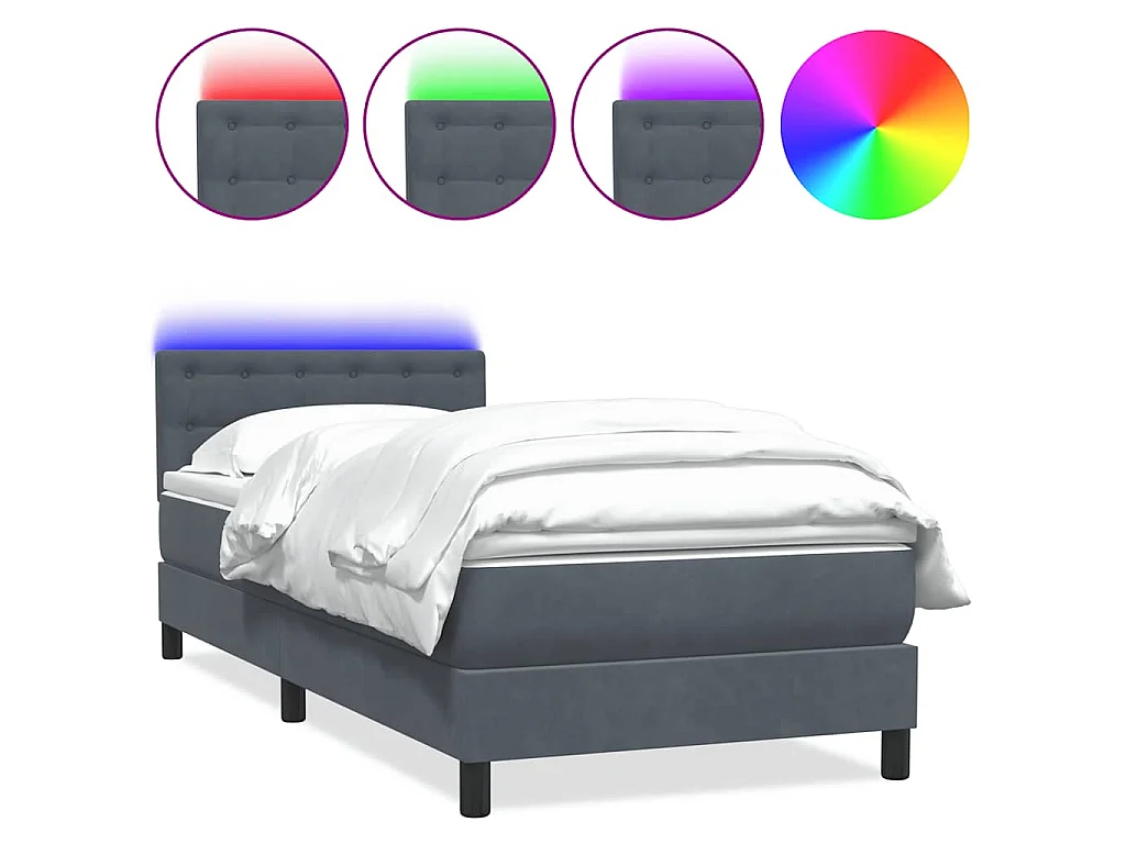 Letto a Molle con Materasso e LED Grigio Scuro 80x210 cm Velluto