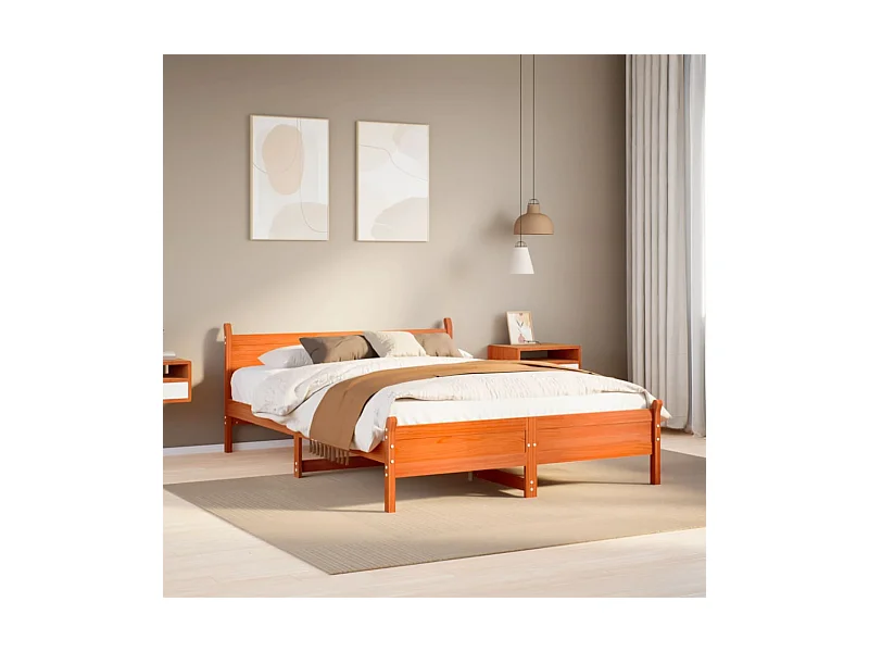 Letto senza Materasso Marrone Cera 135x190 cm in Legno di Pino