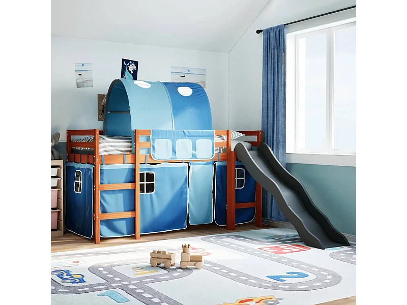 Kinderhoogslaper met tunnel 80x200 cm massief grenenhout blauw