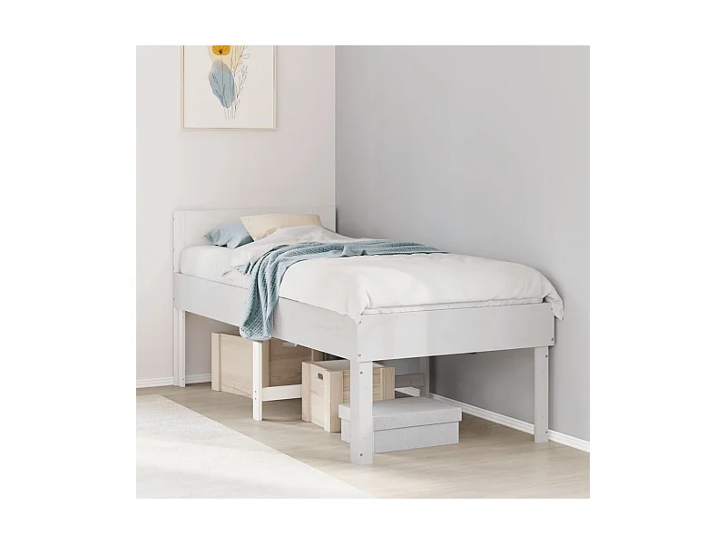 Letto senza Materasso Bianco 75x190 in Legno Massello di Pino