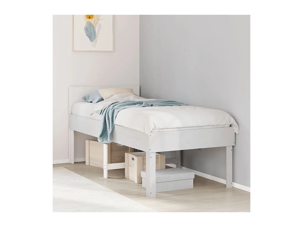 Cadre de lit sans matelas blanc 75x190 cm bois de pin massif