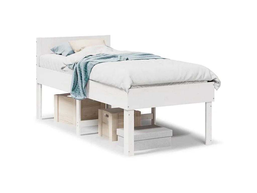 Letto senza Materasso Bianco 75x190 in Legno Massello di Pino