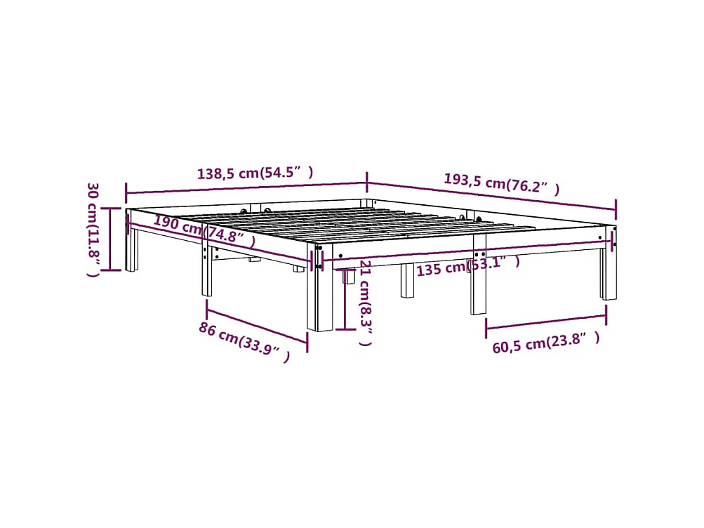 Giroletto Bianco in Legno Massello 135x190 cm Double
