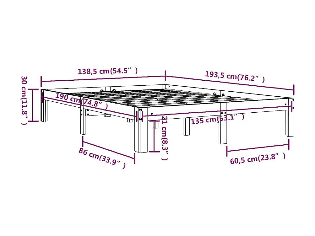 Cadre de lit sans matelas blanc 135x190 cm