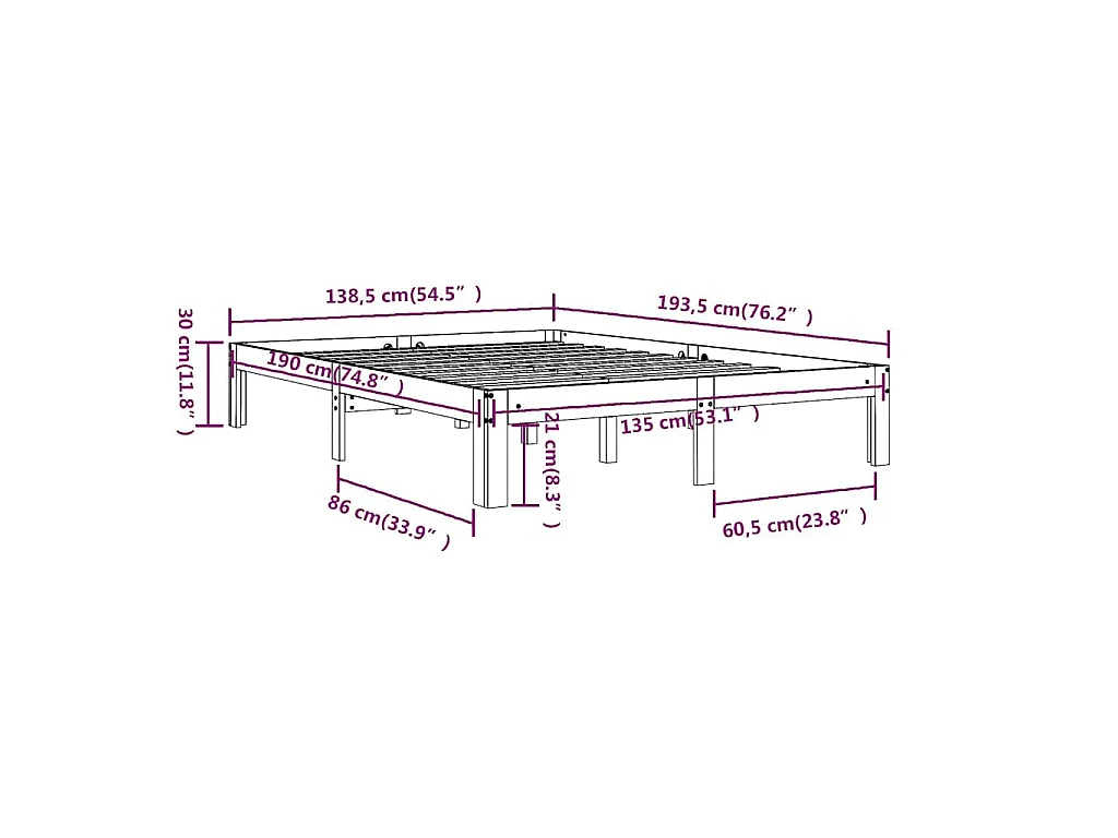 Estrutura de cama casal 135x190 cm madeira maciça branco