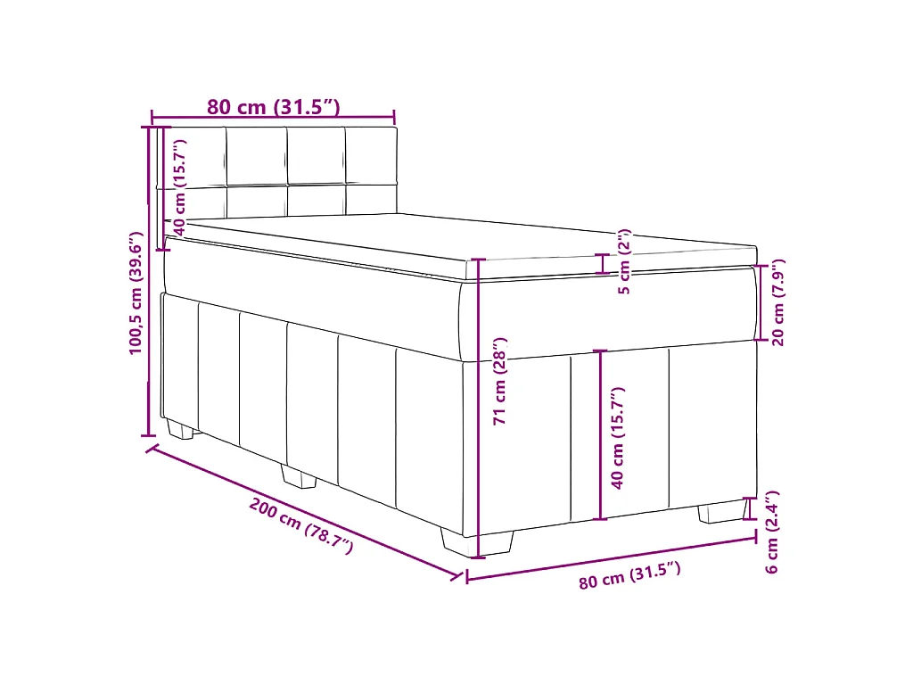 Boxspringbett mit Matratze Dunkelgrau 80x200 cm Stoff