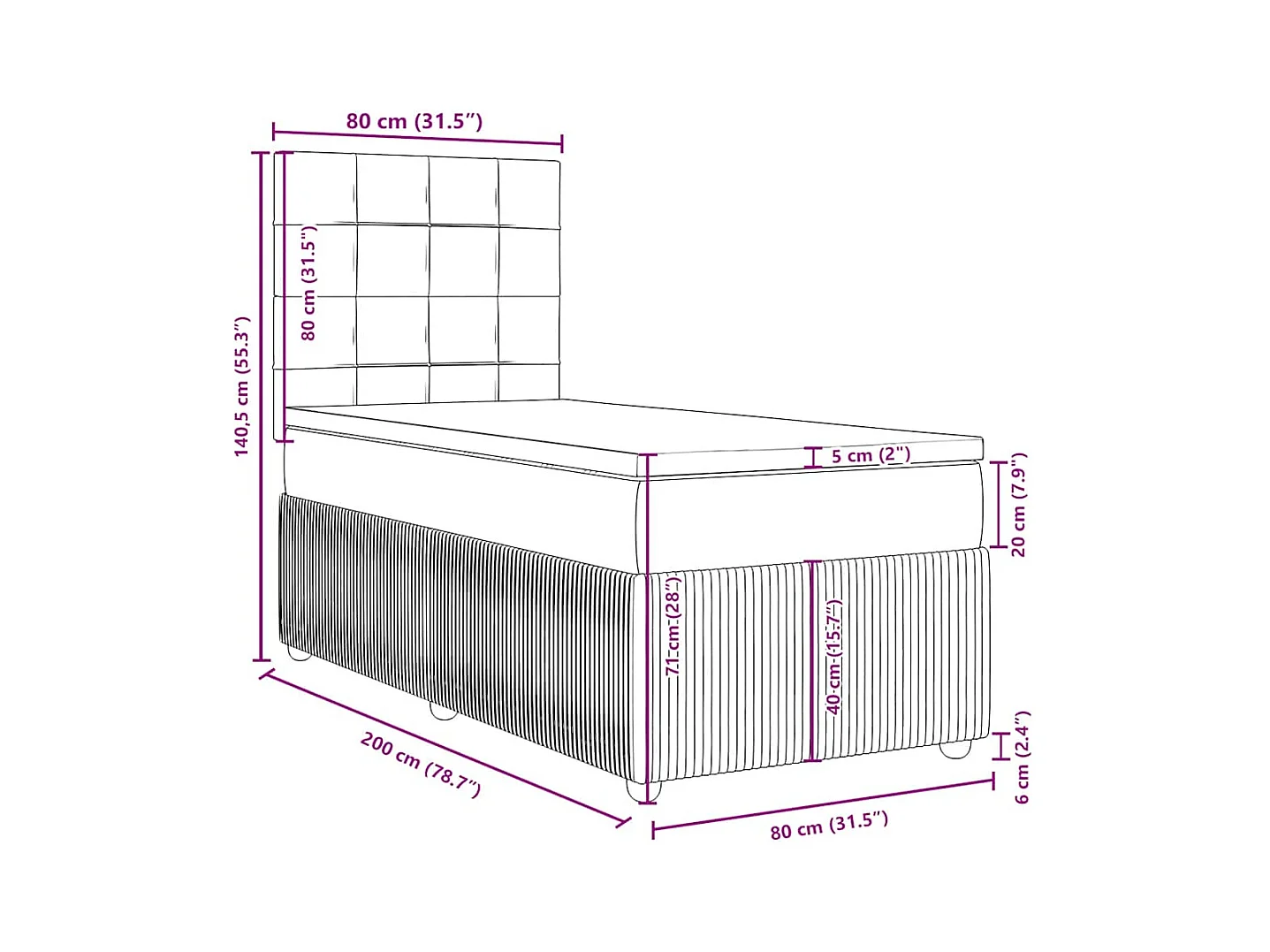 Cama com molas/colchão 80x200 cm tecido cor crème