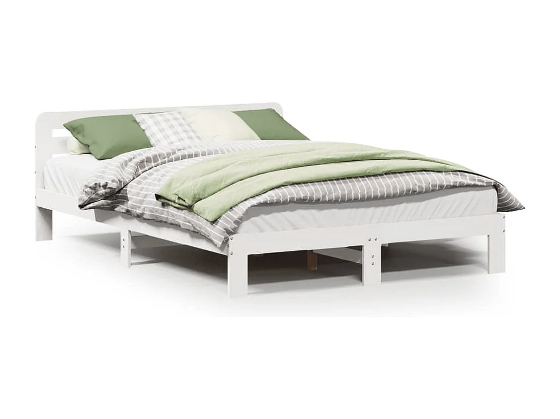 Letto senza Materasso Bianco 135x190 cm Legno Massello di Pino