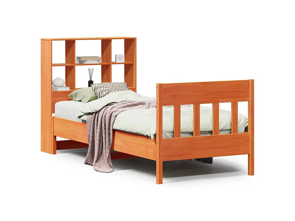 Cadre de lit sans matelas cire marron 75x190 cm bois pin massif