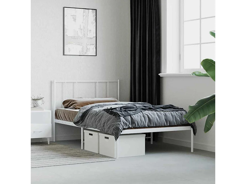 Cadre de lit métal sans matelas avec tête de lit blanc 80x200cm