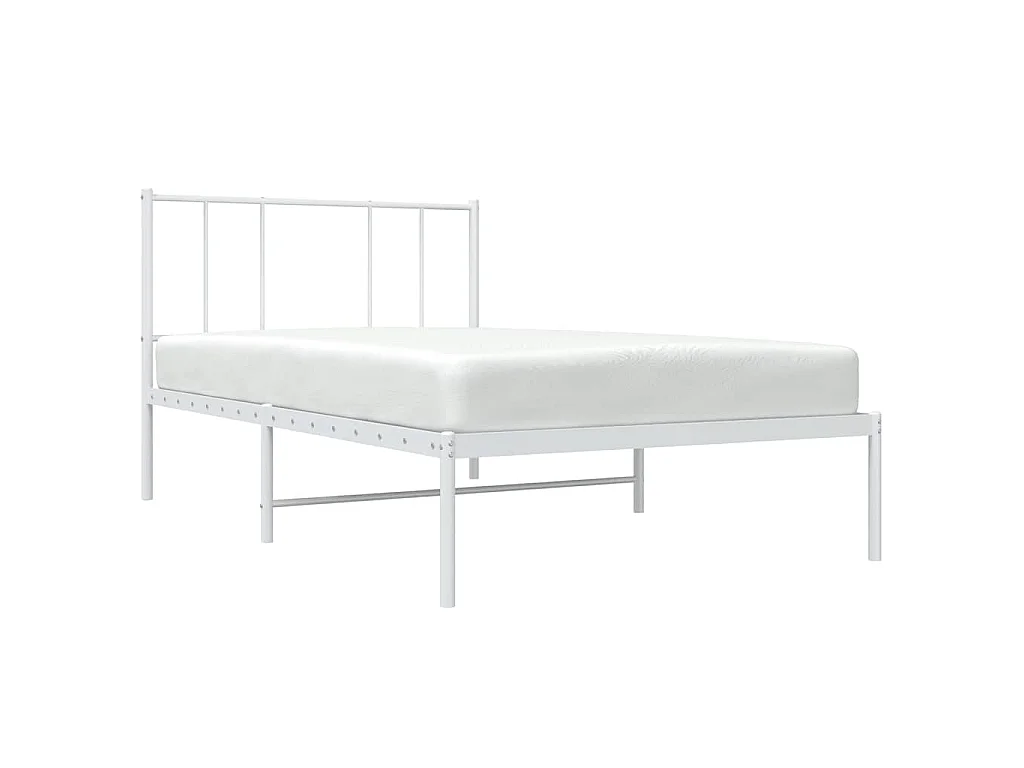 Cadre de lit métal sans matelas avec tête de lit blanc 80x200cm