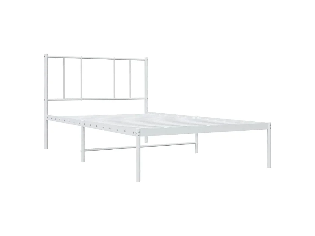 Cadre de lit métal sans matelas avec tête de lit blanc 80x200cm