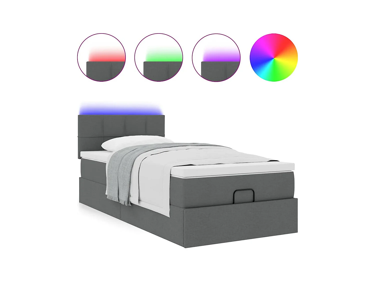 Lit ottoman avec matelas et LED Gris foncé 80x200cm tissu