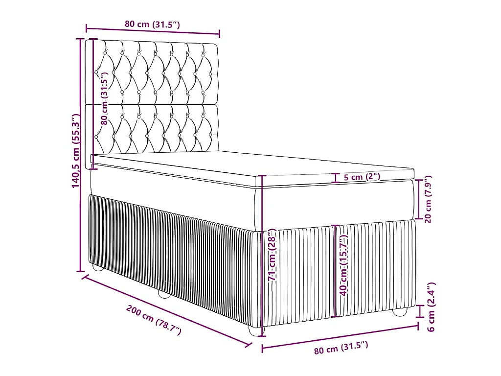 Boxspringbett mit Matratze Taupe 80x200 cm Stoff