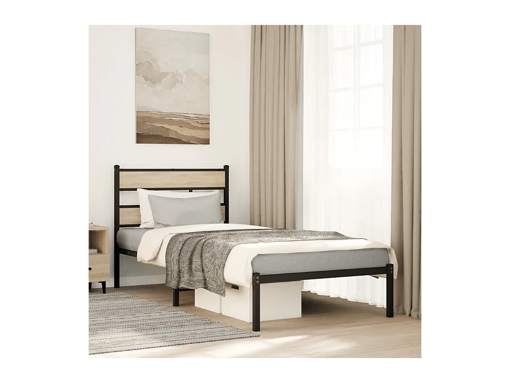 Cadre de lit en métal sans matelas chêne sonoma 75x190 cm