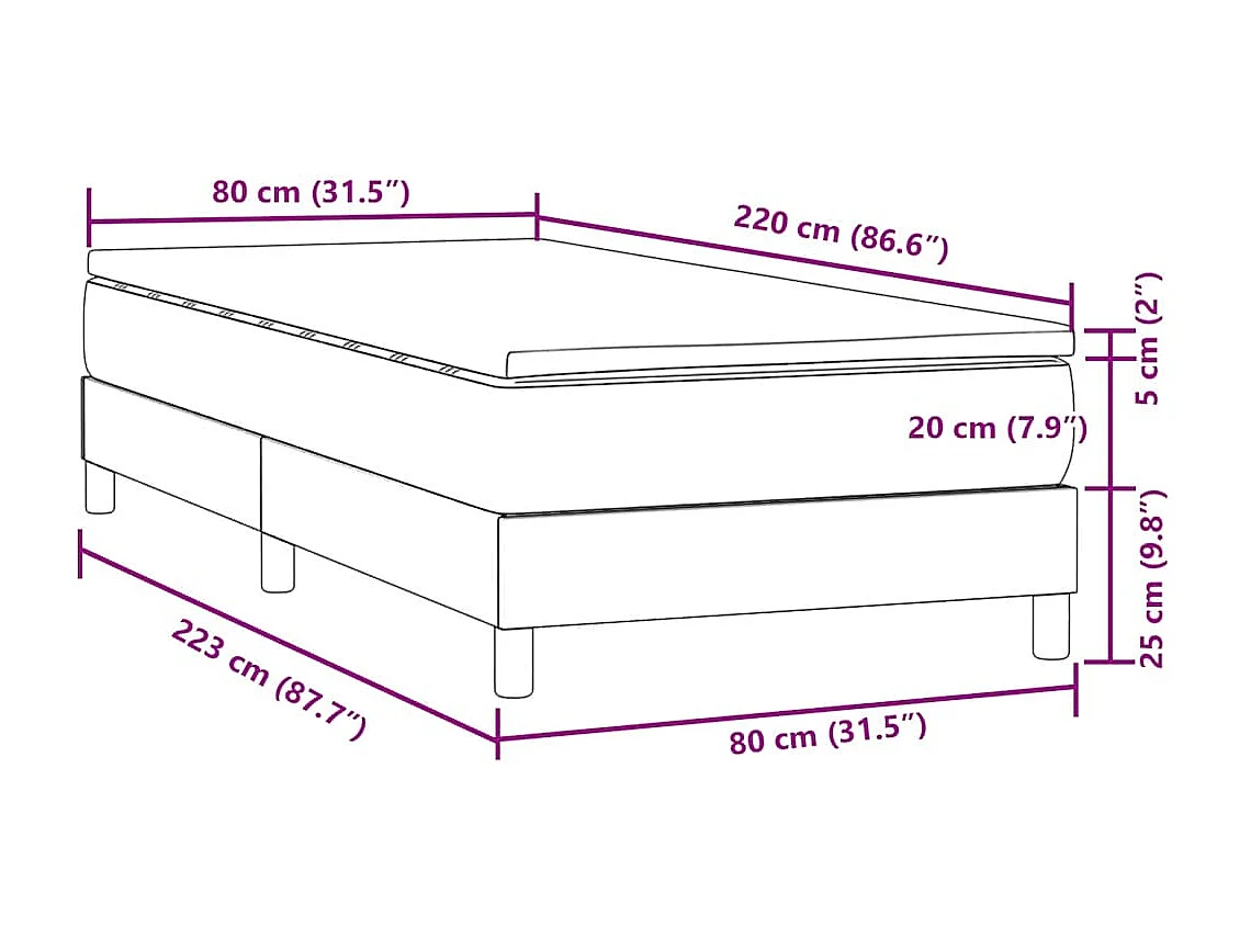 Boxspringbett mit Matratze Dunkelblau 80x220 cm Samt