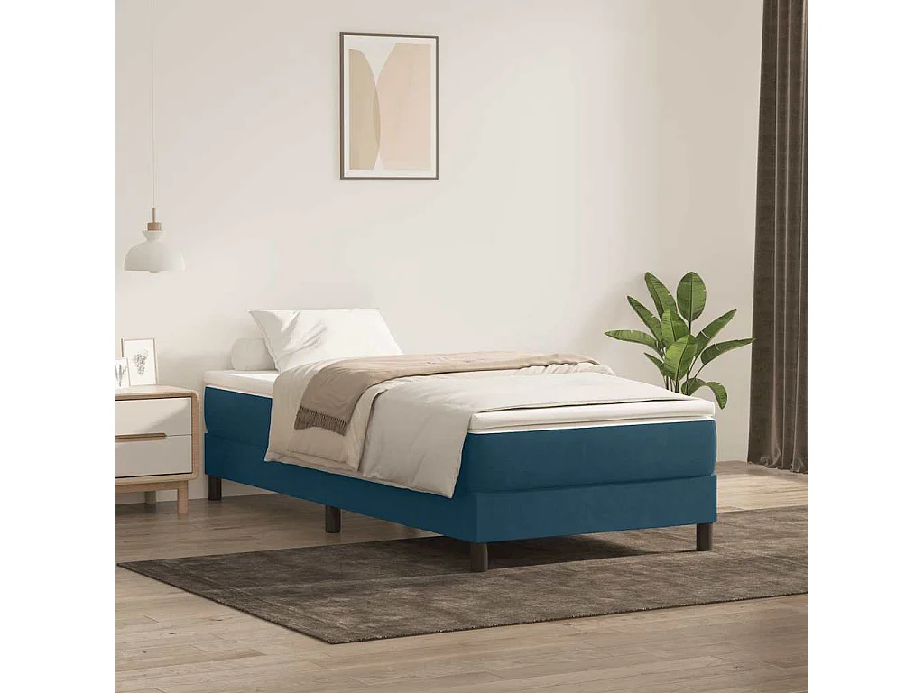 Cama com molas/colchão 80x220 cm veludo azul-escuro