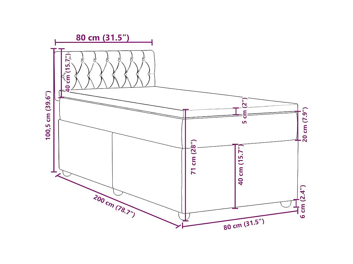 Boxspringbett mit Matratze Creme 80x200 cm Stoff